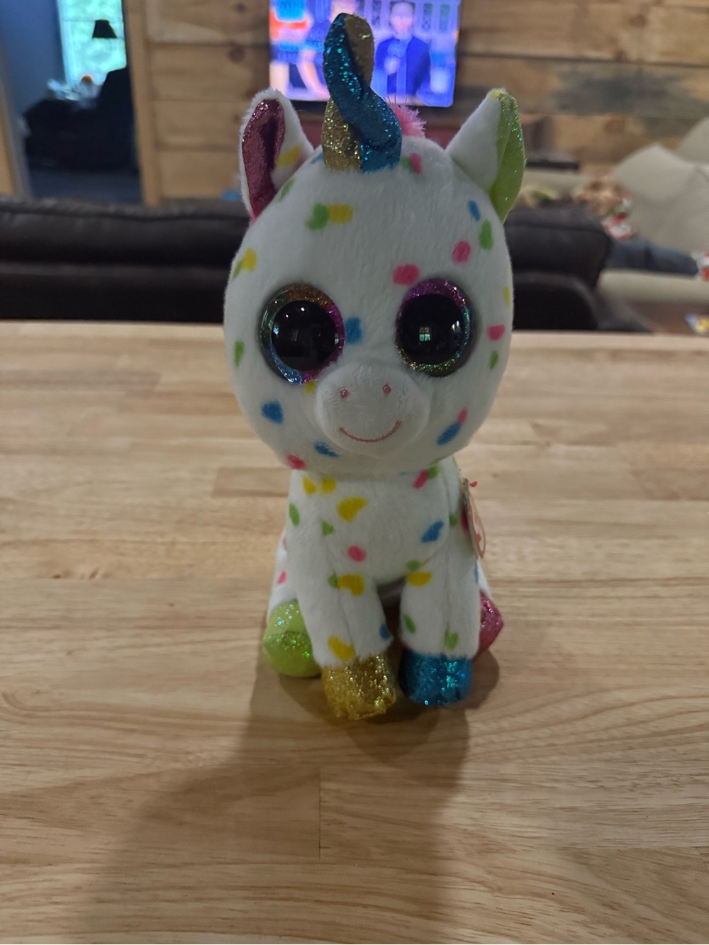 Ty White Plush Multicolor Polka Dot Unicorn with Glitter Accents /Harmonie